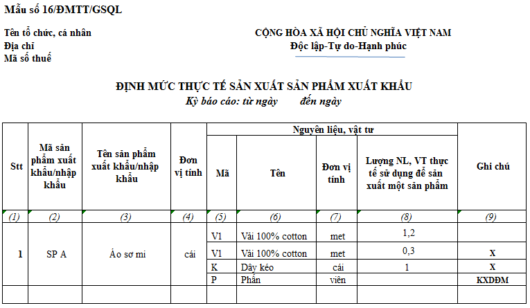 mẫu 16 trong báo cáo quyết toán